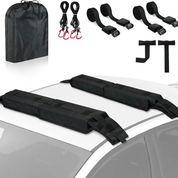 Universal Soft Roof Rack Pads for Kayak,Surfboards,Snowboards,SUP, Canoes, Ladder,with Tie-Down Straps and Storage Bag